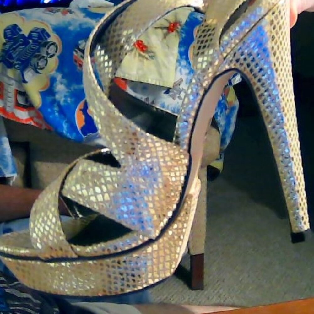 Gold snake print dress sandal